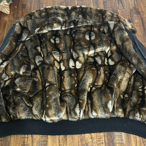 Sean John vest Y2K Faux Fur Reversible full front zip black brown tan Medium - Picture 8 of 16
